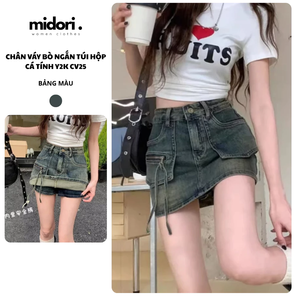 Chân váy bò jean túi khóa cá tính CV25 phong cách Y2K cho các bạn nữ, chất jean giữ form đẹp