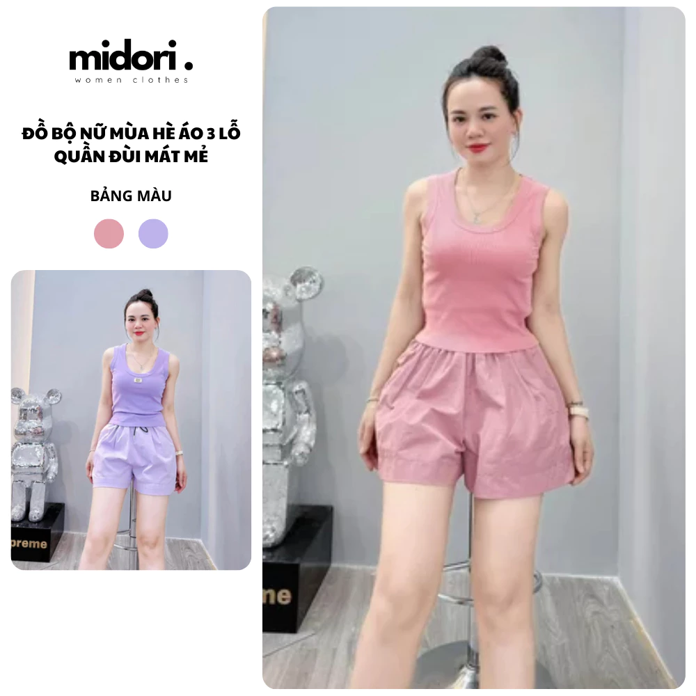 Đồ bộ nữ mặc nhà mùa hè QA07, Set đồ Pijama nữ áo ba lỗ thun tăm siêu mát + quần sóc đùi nữ đáng yêu