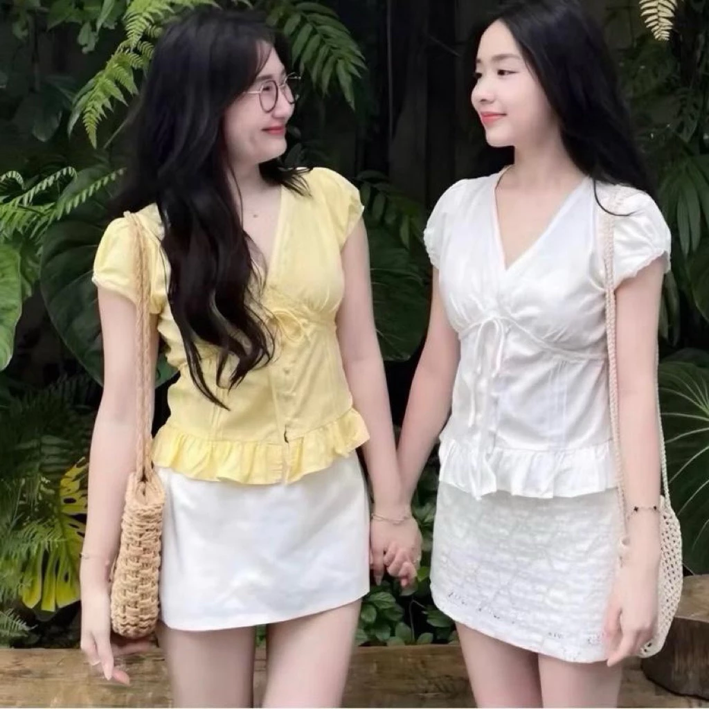[bigsize 60-90kg] ÁO KIỂU NỮ VIỀN REN BÈO CỔ V CÚC BỌC ĐÍNH NƠ SIÊU XINH Mã 538