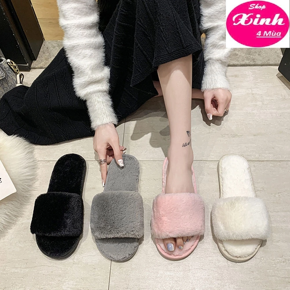 [HL1 Ảnh thật] Dép Lông Nữ, Dép Lông Thỏ Mềm Mịn Đi Trong Nhà Siêu Êm/Ấm Sang Chảnh (SX4M)