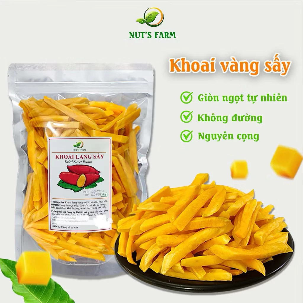 Khoai lang vàng cọng (sợi) sấy giòn Nut Farm 500g, không đường, giòn ngọt bùi tự nhiên