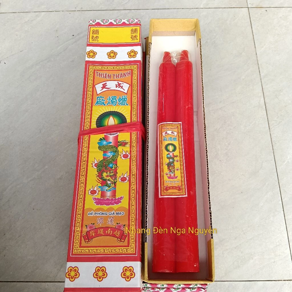 Cặp nến đại/Cặp đèn cầy bế quan màu đỏ - trắng