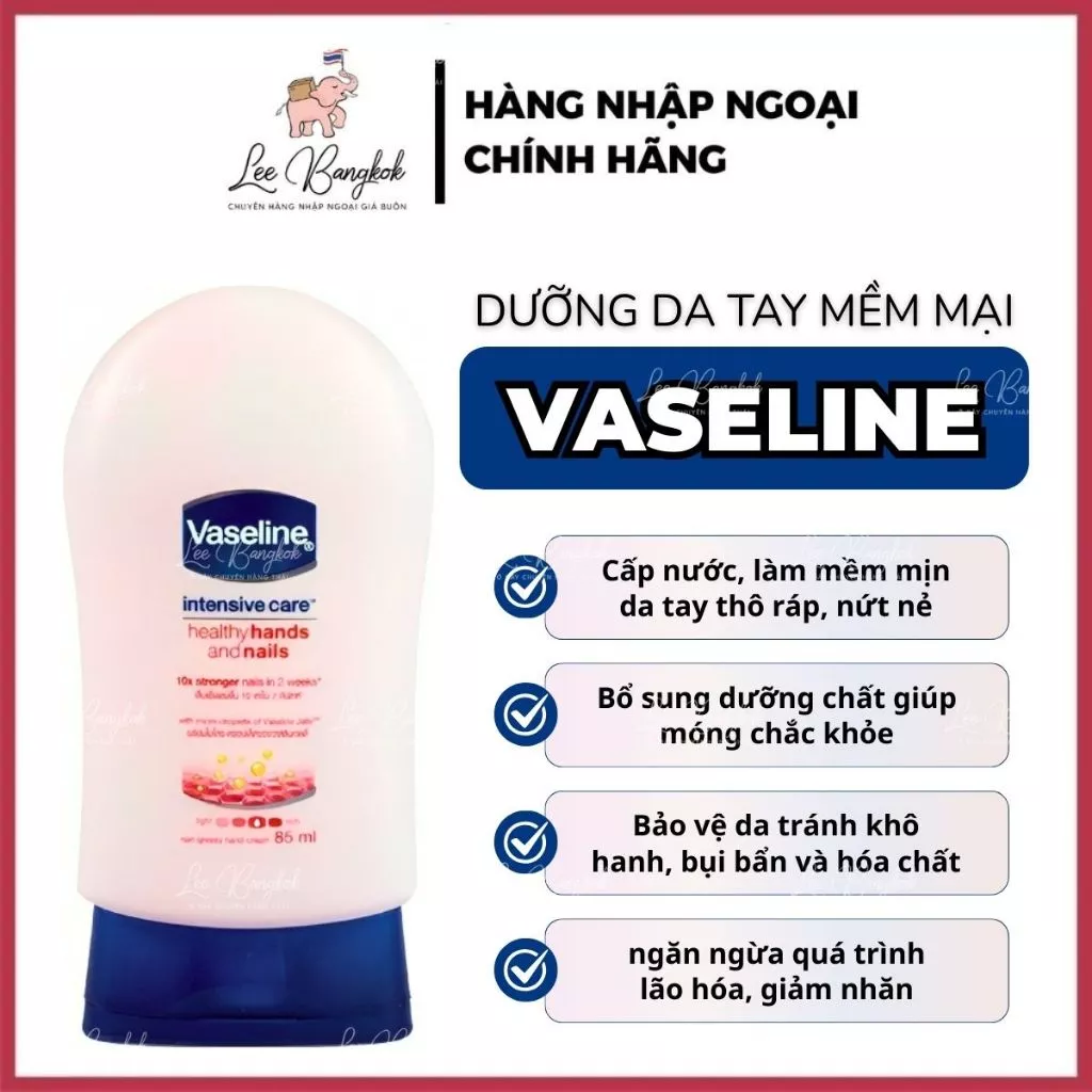 [DATE XA] Kem Dưỡng Da Tay Giúp Làm Ẩm, Mềm Mượt Da Tay Và Móng Tay Vaseline Intensive Care Thái Lan 85ml LEEBANGKOK