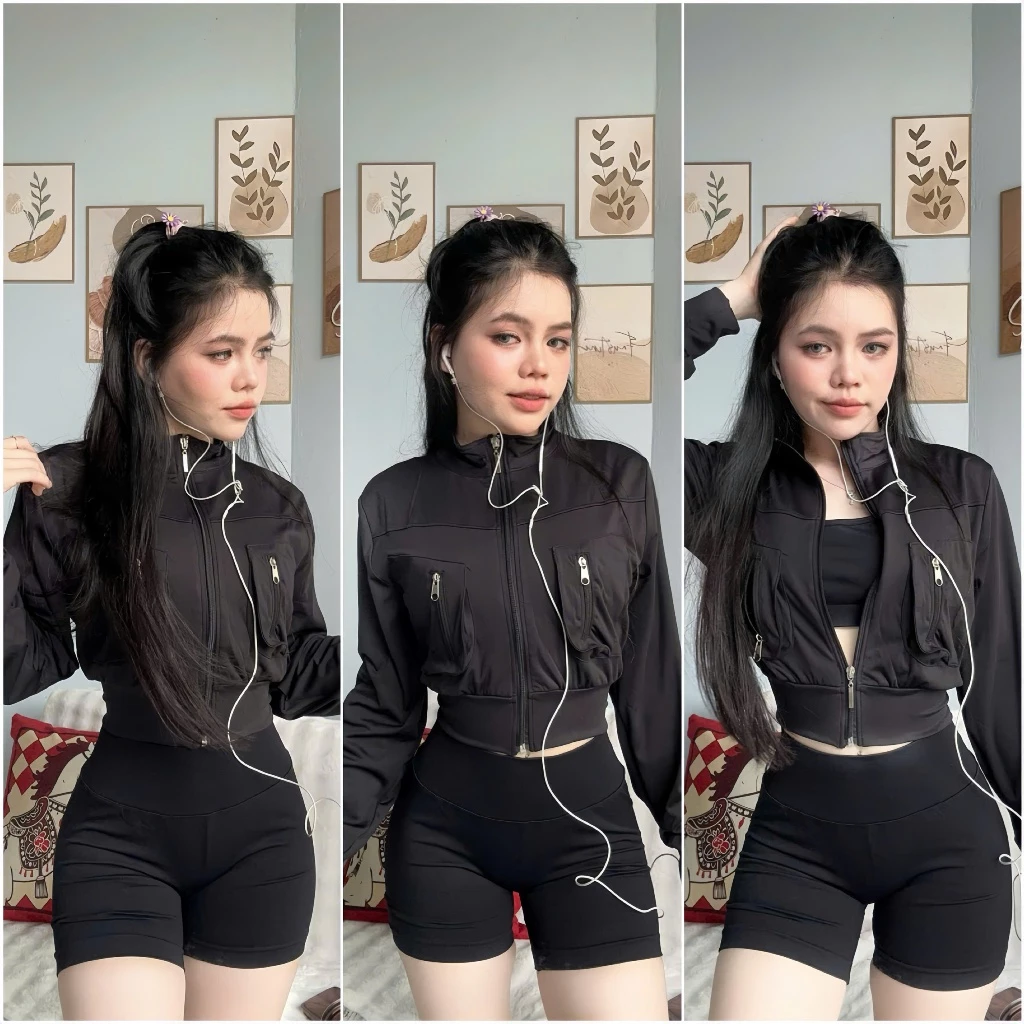 Áo Khoác Poly Croptop Form Chuẩn Có Túi Thể Thao ⚡️ Hàng xuất khẩu ⚡️
