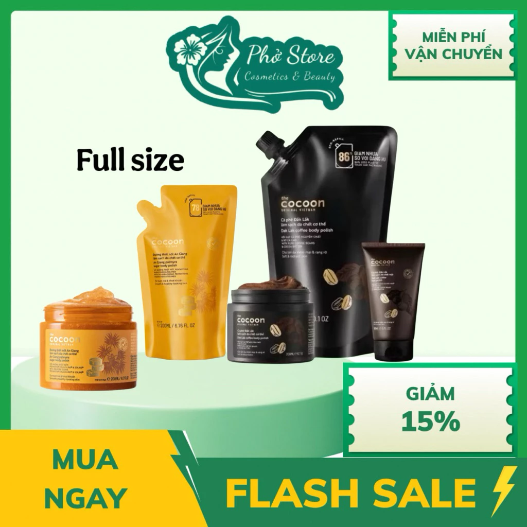 Combo tẩy da chết mặt + cơ thể cà phê Đắk Lắk & đường thốt nốt An Giang Cocoon 150ml, 200ml đủ size