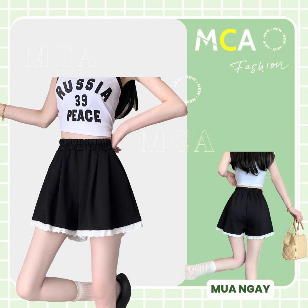 [ Video sp thực tế ]Quần Short nỉ ống rộng viền ren MCA phong cách thoải mái nặng động Q128