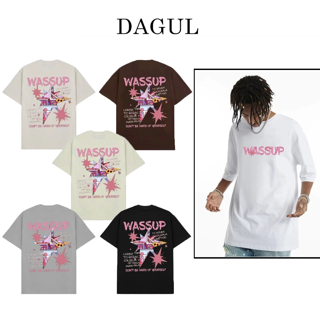 (M-67) [ DEAL MỞ BÁN ] COMBO 2 Áo thun cotton DAGUL, in chữ WASSUP cao cấp, cổ tròn Nam Nữ