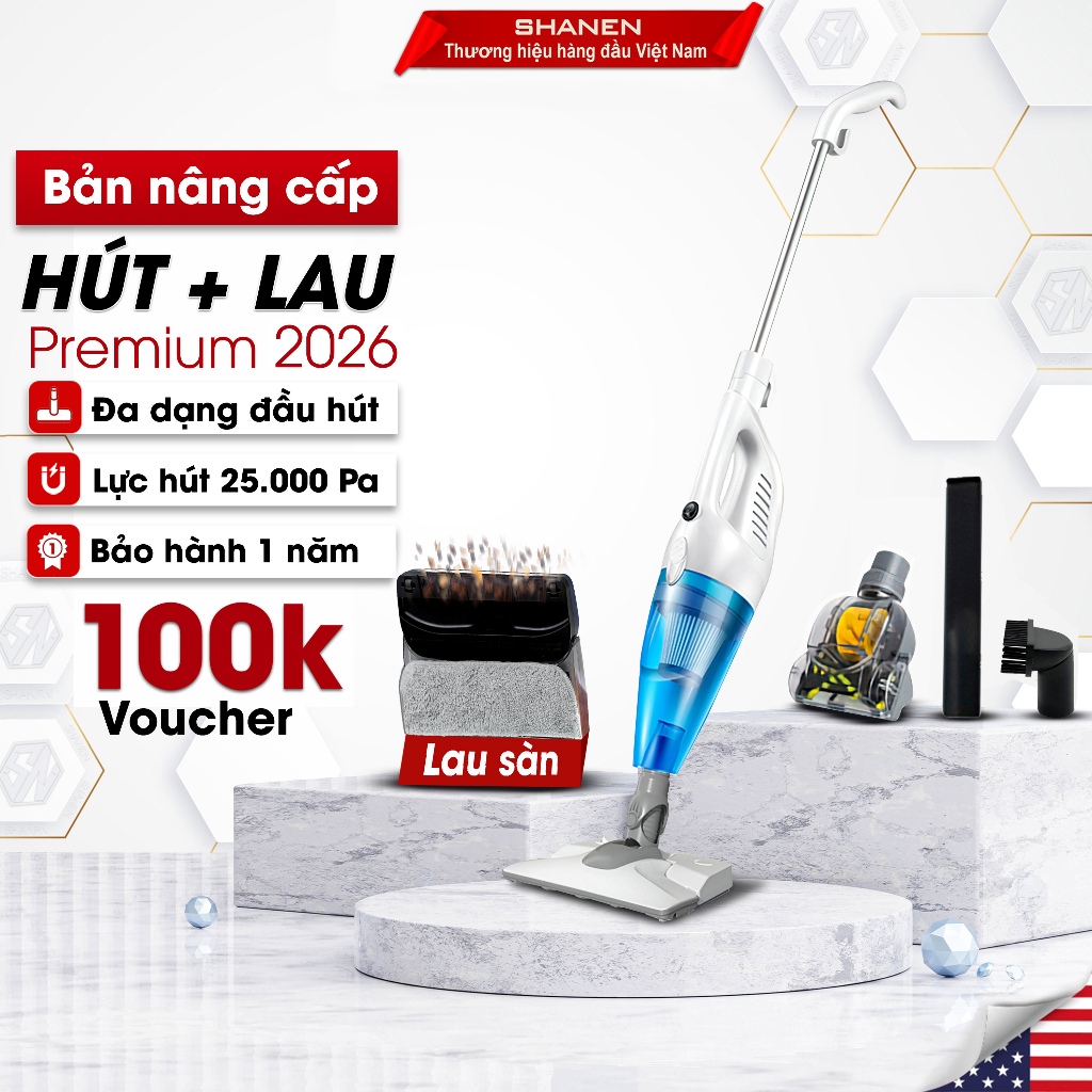 Máy hút bụi lau sàn nhà cầm tay đa năng SHANEN X10 PRO, Hút nệm, sàn nhà, ngõ…