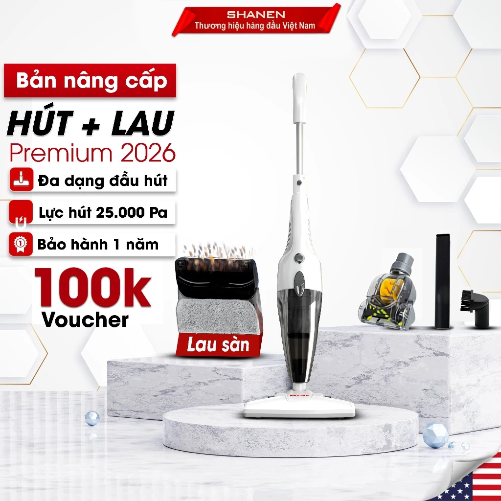 Máy hút bụi lau sàn nhà cầm tay SHANEN X10 PRO, Công suất lớn 25000Pa, Hút sạch ngõ ngách, bảo hành 12 tháng