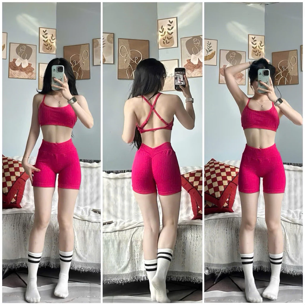 SET QC HAI DÂY CHÉO LƯNG S7 Kèm Mút Hở Lưng Chất Dệt Kim Co Dãn Tập Gym-Yoga-Aerobic-Chạy bộ-Đạp xe⚡️ Hàng nhập khẩu ⚡️