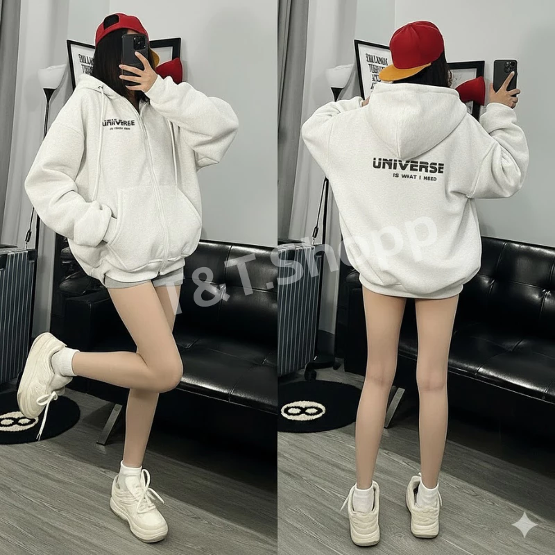 [ CÓ TÚI TRONG ]Áo Khoác Hoodie Zip Form Rộng Oversize In Chữ UNIVERSE Unisex Nỉ Bông Dày Dặn Phong Cách Hàn Quốc