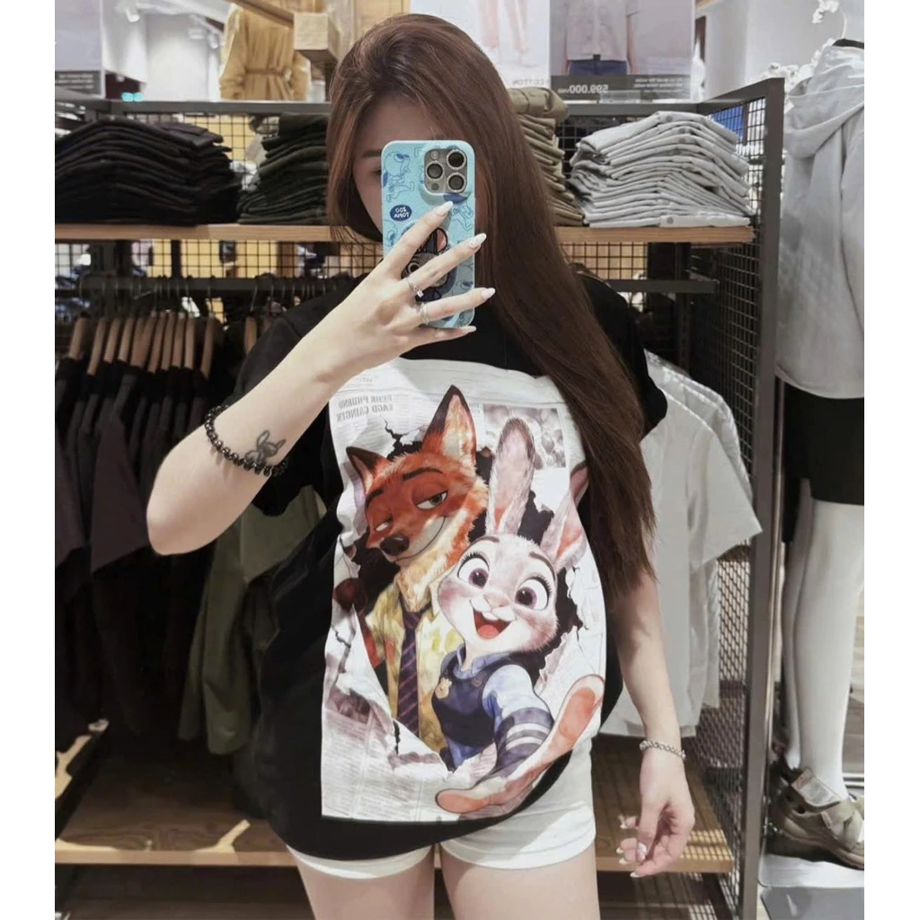 Áo Thun Zootopia 2 Form Unisex – Áo Phông Đen In Hình Nick Wilde & Judy Hopps 3D – Chất Cotton Cao Cấp New 2026