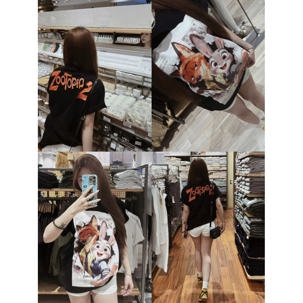 Áo Thun Zootopia 2 Form Unisex – Áo Phông Đen In Hình Nick Wilde & Judy Hopps 3D – Chất Cotton Cao Cấp New 2026