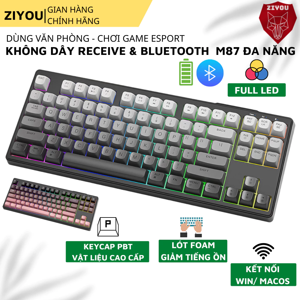 Bàn Phím Bluetooth Không Dây Free Wolf M87 Gõ Êm Giảm Ồn Led Nền Kết Nối Đa Năng Cho Dân Văn Phòng
