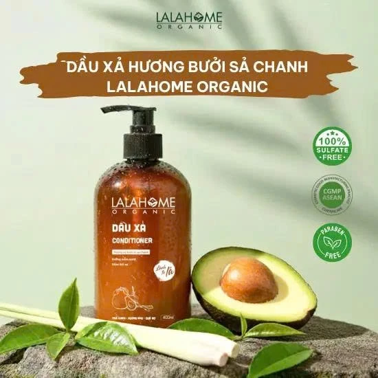 Dầu xả hương bưởi sả chanh LALAHOME ORGANIC 400ml hỗ trợ dưỡng tóc mềm mượt, cung cấp độ ẩm