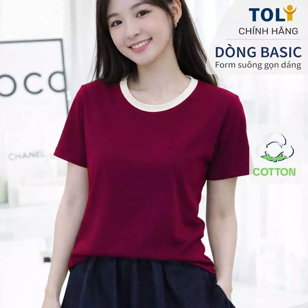 Áo thun nữ TOLI BSM36 cổ tròn phối viền – Cotton mềm mịn, form suông, mặc ở nhà, đi chơi đều đẹp