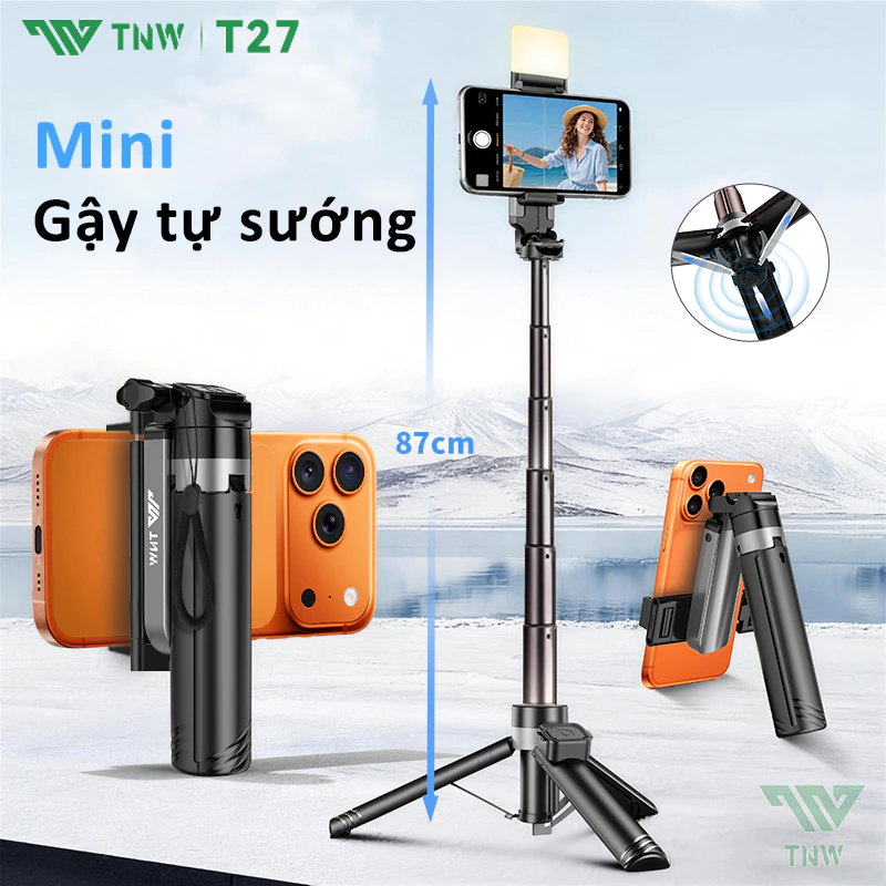 TNW T27 Gậy chụp hình ảnh selfie Tripod điện thoại Gậy selfie mini  Gậy chụp ảnh 3 chân có remote kết nối bluetooth