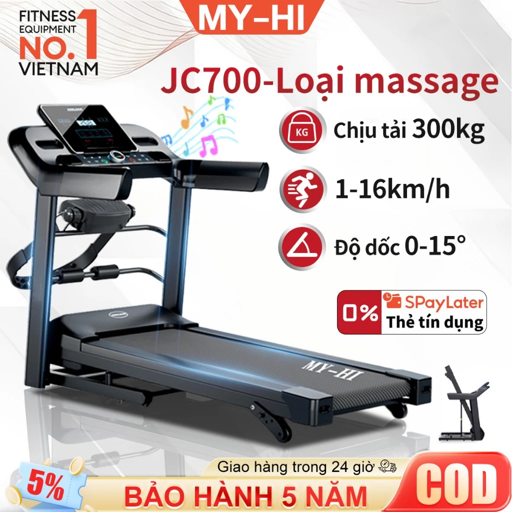 Máy chạy bộ tại nhà, MY-HI JC700, 1-16km/h, Theo Dõi Nhịp Tim, Giảm chấn chống ồn, Có thể gập gọn, Có Khóa dừng khẩn cấp