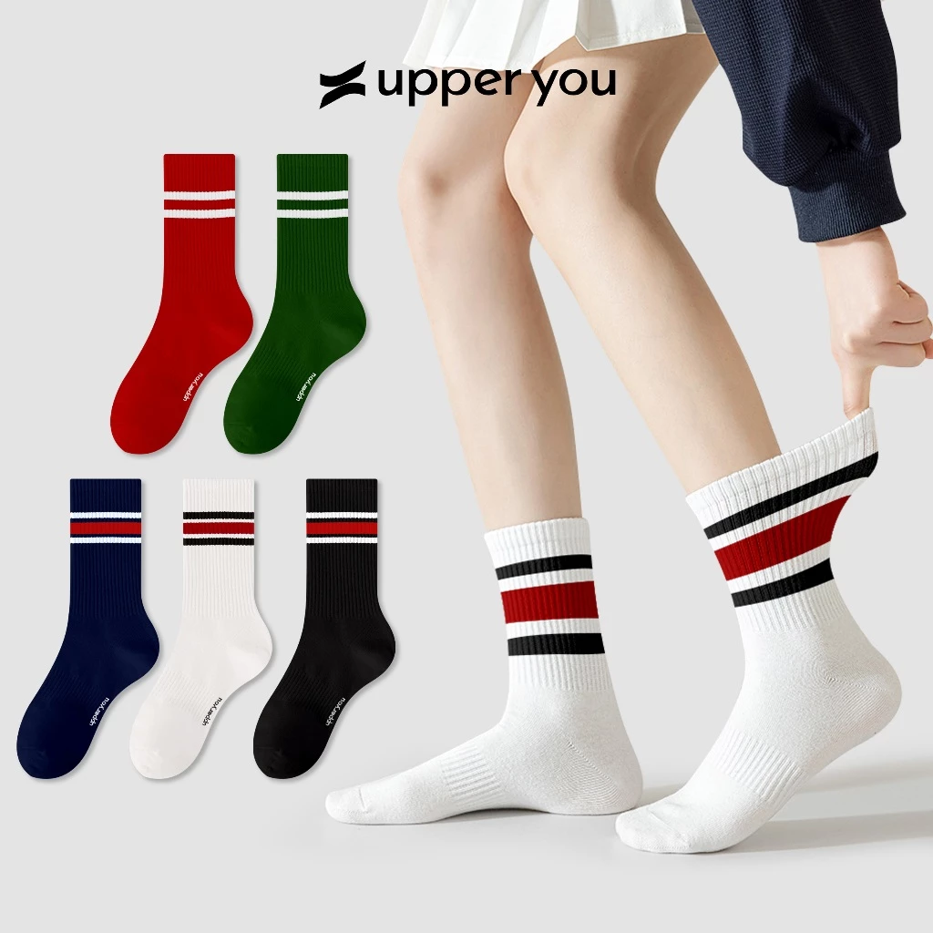 Tất Vớ Cotton Nam Nữ UPPER YOU Noel Cổ Cao Kẻ Sọc Thời Trang Dày Dặn Co Giãn - BSF4001/BSF4002