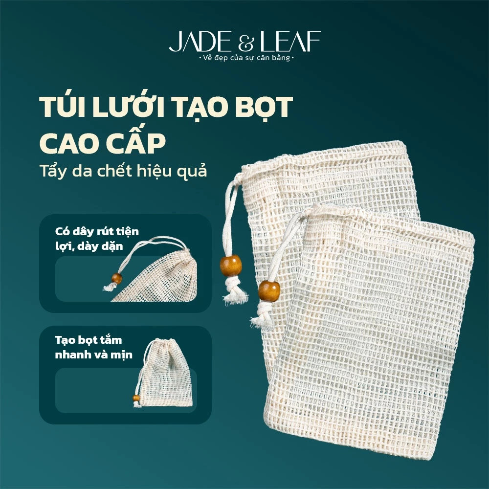 Túi Lưới Tạo Bọt Xà Phòng Tẩy Da Chết Cao Cấp Hiệu Quả Jade&Leaf Loại Xịn Tiện Lợi có Dây Rút