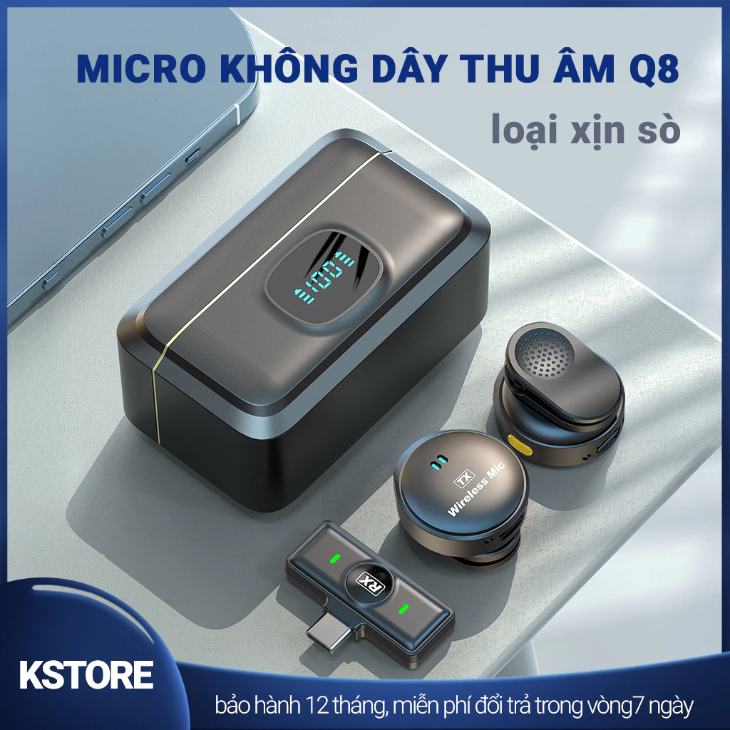 Micro Thu Âm Không Dây Cài Áo Q8, Lọc Tiếng Ồn Cao Cấp, Thu Âm, Quay Video, Làm Vlog, Livestream