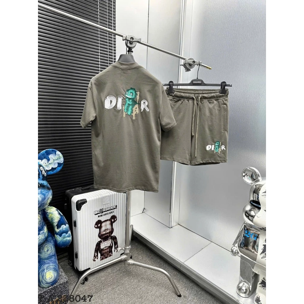 Bộ Quần Áo Nam Mùa Hè Cá Sấu xanh màu rêu Chất Cotton Cao Cấp - Bộ Cộc Hè Nam Nữ mới Logoi Siêu Đẹp