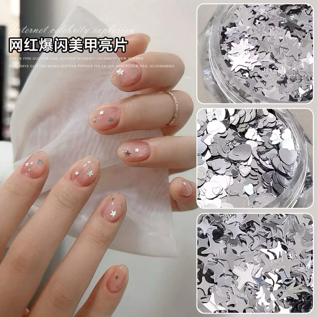 Phụ kiện ẩn mix size màu bạc trang trí móng