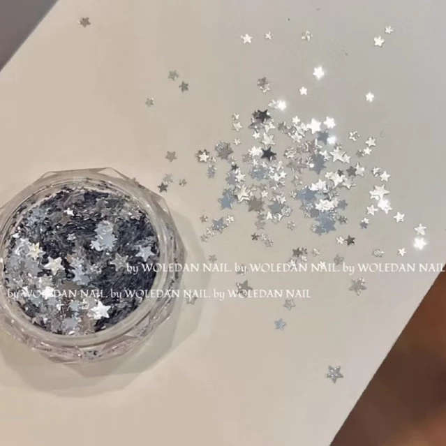 Phụ kiện ẩn hình ngôi sao màu bạc mix size trang trí móng