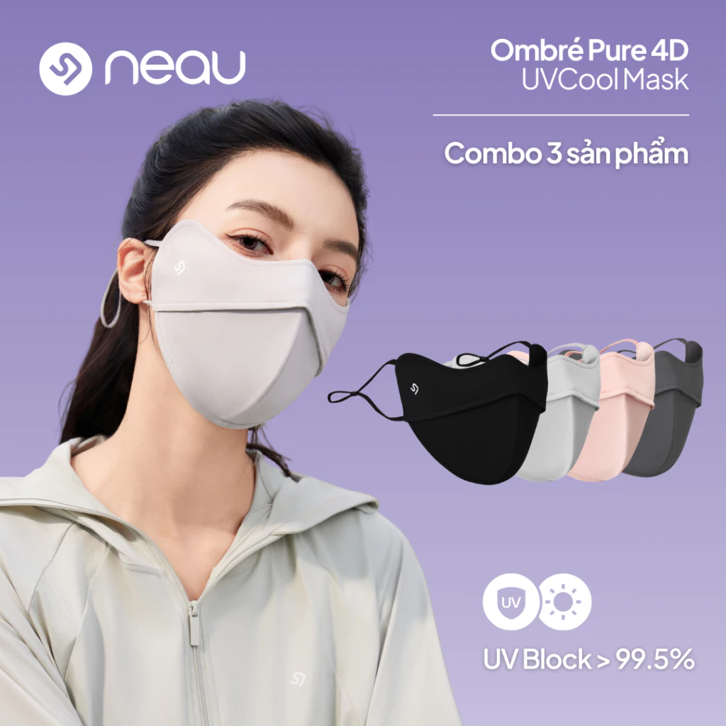 NEAU【COMBO 3 CÁI】Khẩu Trang Chống Tia UV Ngăn Trôi Trang Điểm, Son Môi Mát Lạnh Dây có nút điều chỉnh MS401