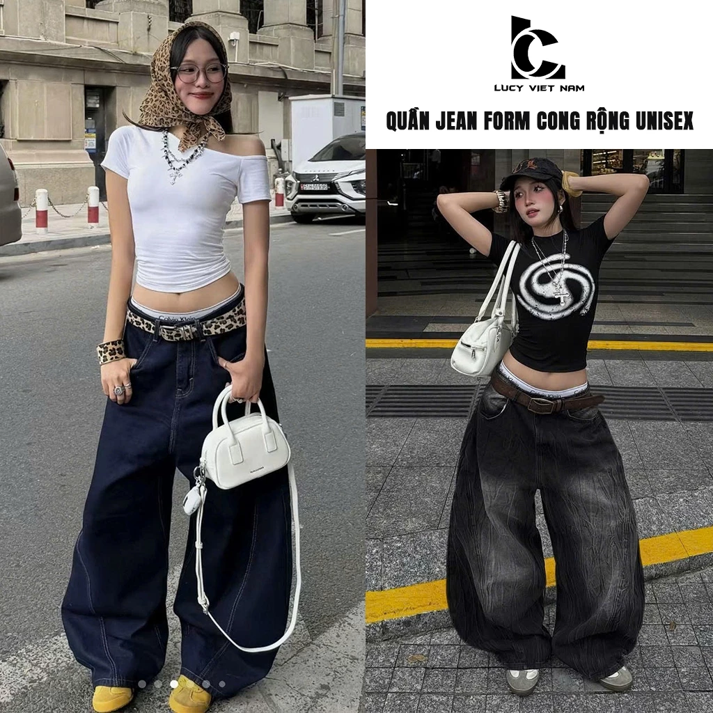 Quần Jean Ống Rộng From Cong Unisex AVO AVOCADO Màu Xanh Than Curved Wide Leg Style Streetwear Denim
