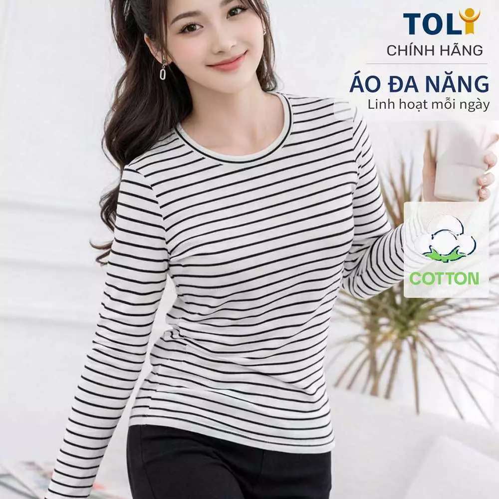 Áo Thun Tay Dài Nữ Cổ Tròn TOLI LHB19 – Cotton mềm, form suông gọn dáng, đa năng mặc mỗi ngày