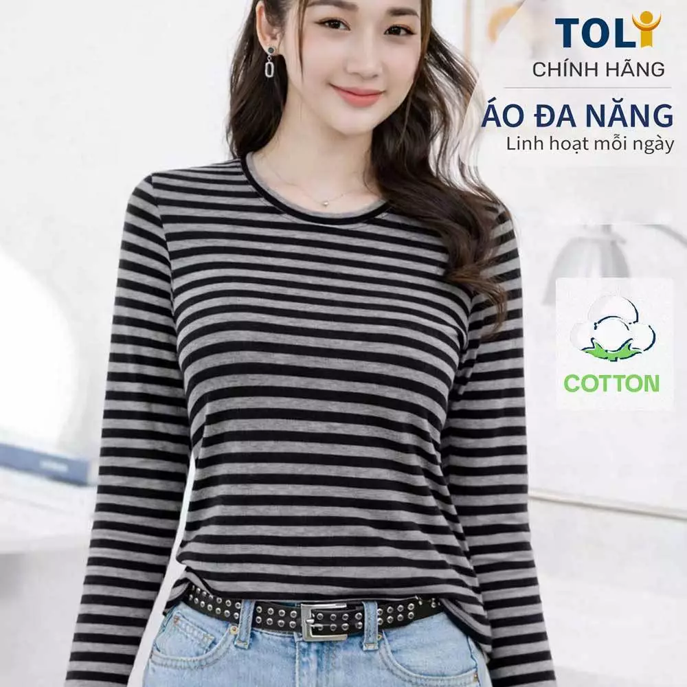 Áo Thun Tay Dài Nữ Cổ Tròn TOLI LHB18 – Cotton mềm, form suông gọn dáng, đa năng mặc mỗi ngày