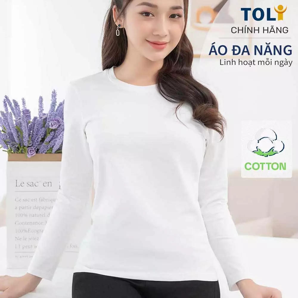 Áo Thun Tay Dài Nữ Cổ Tròn TOLI LHB10 – Cotton mềm, form suông gọn dáng, đa năng mặc mỗi ngày