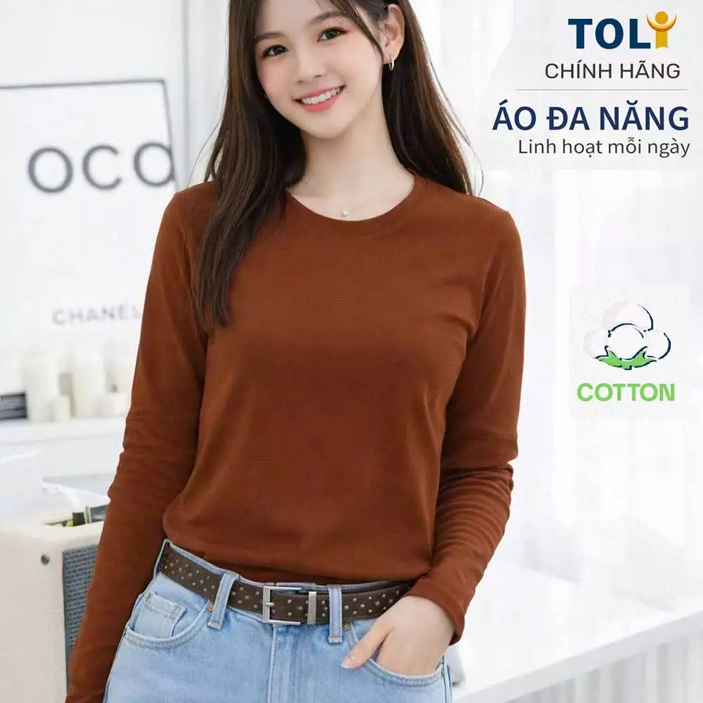 Áo Thun Tay Dài Nữ Cổ Tròn TOLI LHB38 – Cotton mềm, form suông gọn dáng, đa năng mặc mỗi ngày