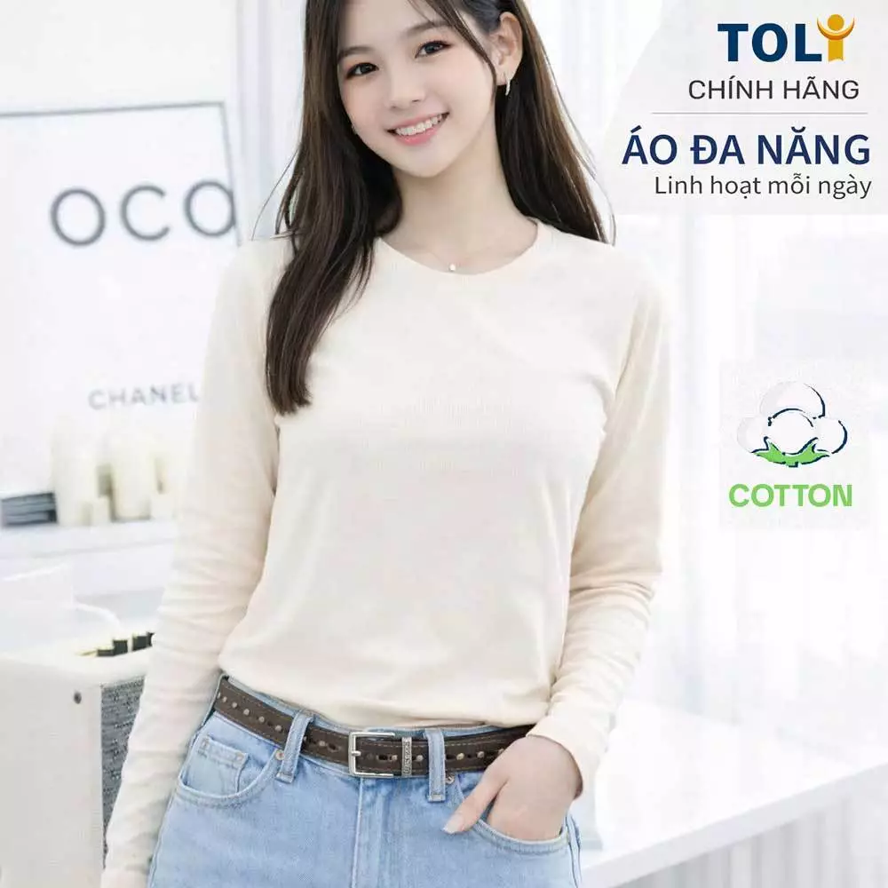 Áo Thun Tay Dài Nữ Cổ Tròn TOLI LHB35 – Cotton mềm, form suông gọn dáng, đa năng mặc mỗi ngày