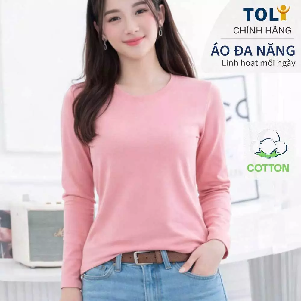 Áo Thun Tay Dài Nữ Cổ Tròn TOLI LHB26 – Cotton mềm, form suông gọn dáng, đa năng mặc mỗi ngày