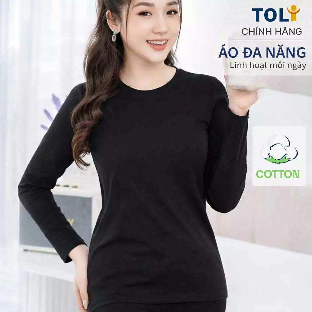 Áo Thun Tay Dài Nữ Cổ Tròn TOLI LHB11 – Cotton mềm, form suông gọn dáng, đa năng mặc mỗi ngày