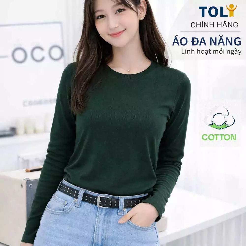 Áo Thun Tay Dài Nữ Cổ Tròn TOLI LHB39 – Cotton mềm, form suông gọn dáng, đa năng mặc mỗi ngày