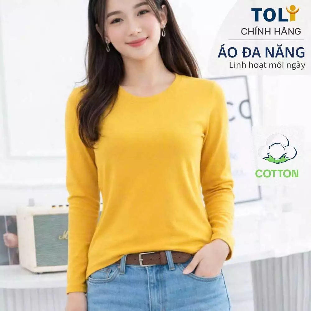 Áo Thun Tay Dài Nữ Cổ Tròn TOLI LHB07 – Cotton mềm, form suông gọn dáng, đa năng mặc mỗi ngày