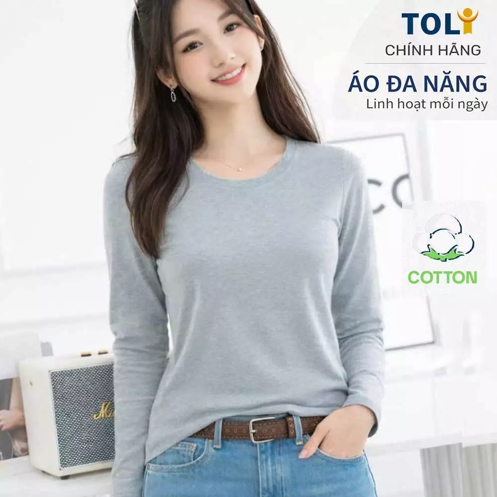 Áo Thun Tay Dài Nữ Cổ Tròn TOLI LHB09 – Cotton mềm, form suông gọn dáng, đa năng mặc mỗi ngày