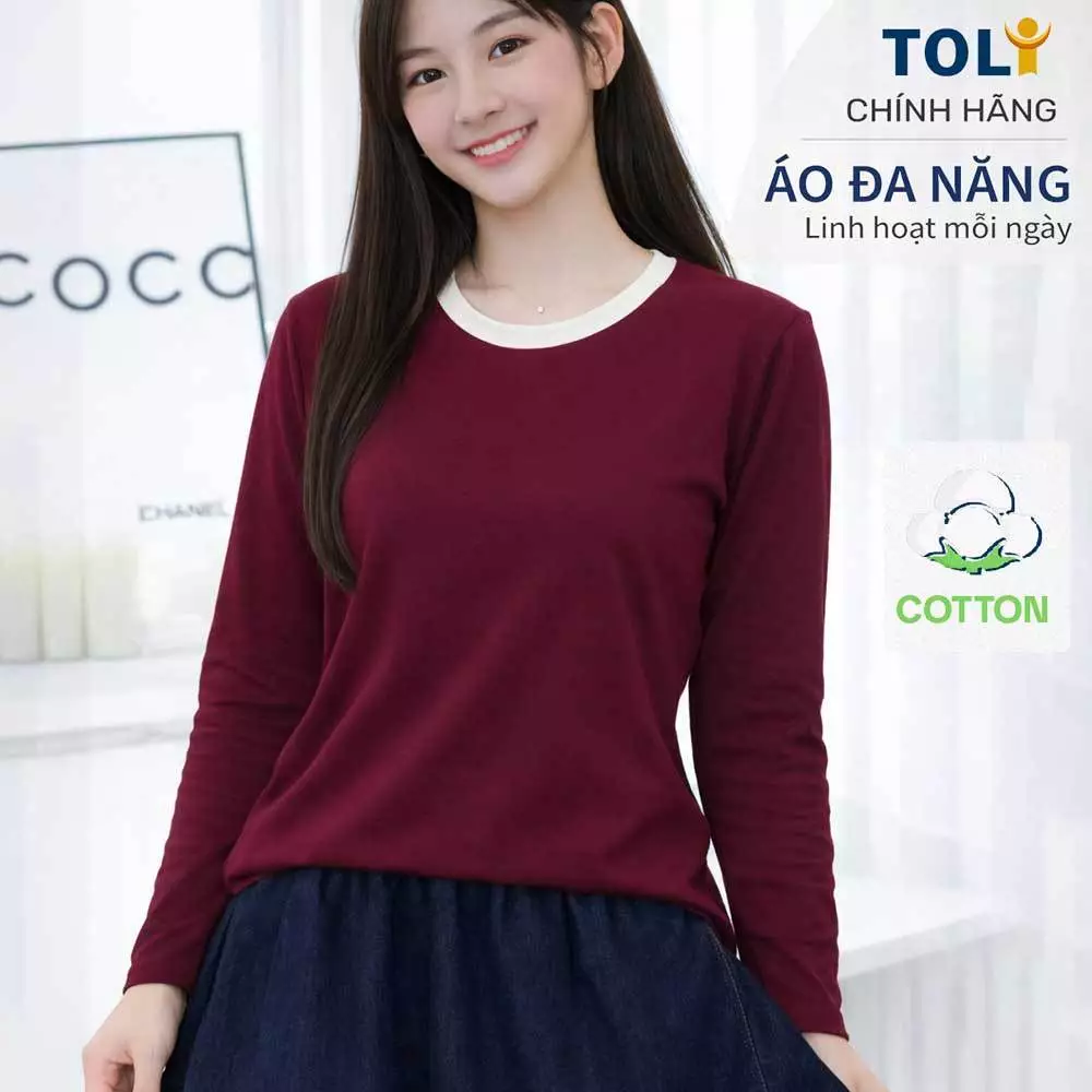 Áo Thun Tay Dài Nữ TOLI LHM36 – Cổ Tròn Viền Cổ, Form Vừa, Cotton 4 Chiều Mềm Mịn