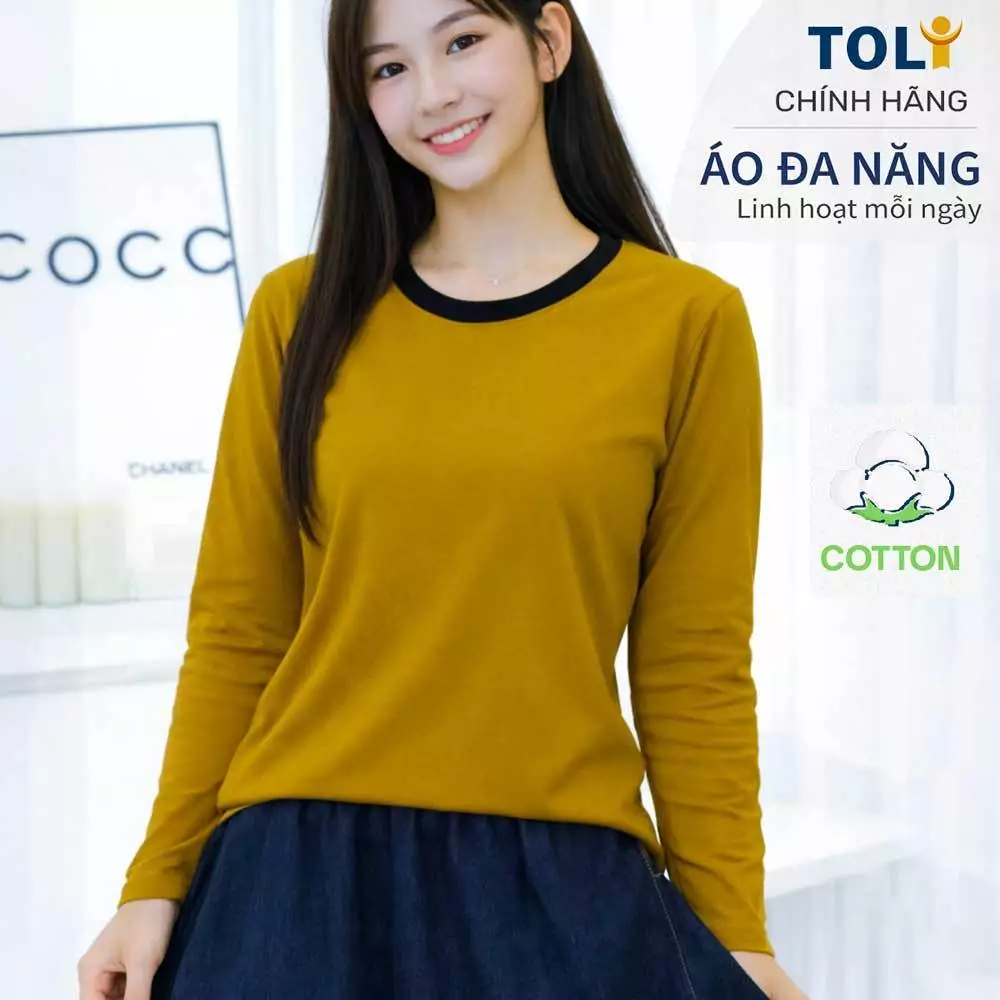 Áo Thun Tay Dài Nữ TOLI LHM37 – Cổ Tròn Viền Cổ, Form Vừa, Cotton 4 Chiều Mềm Mịn