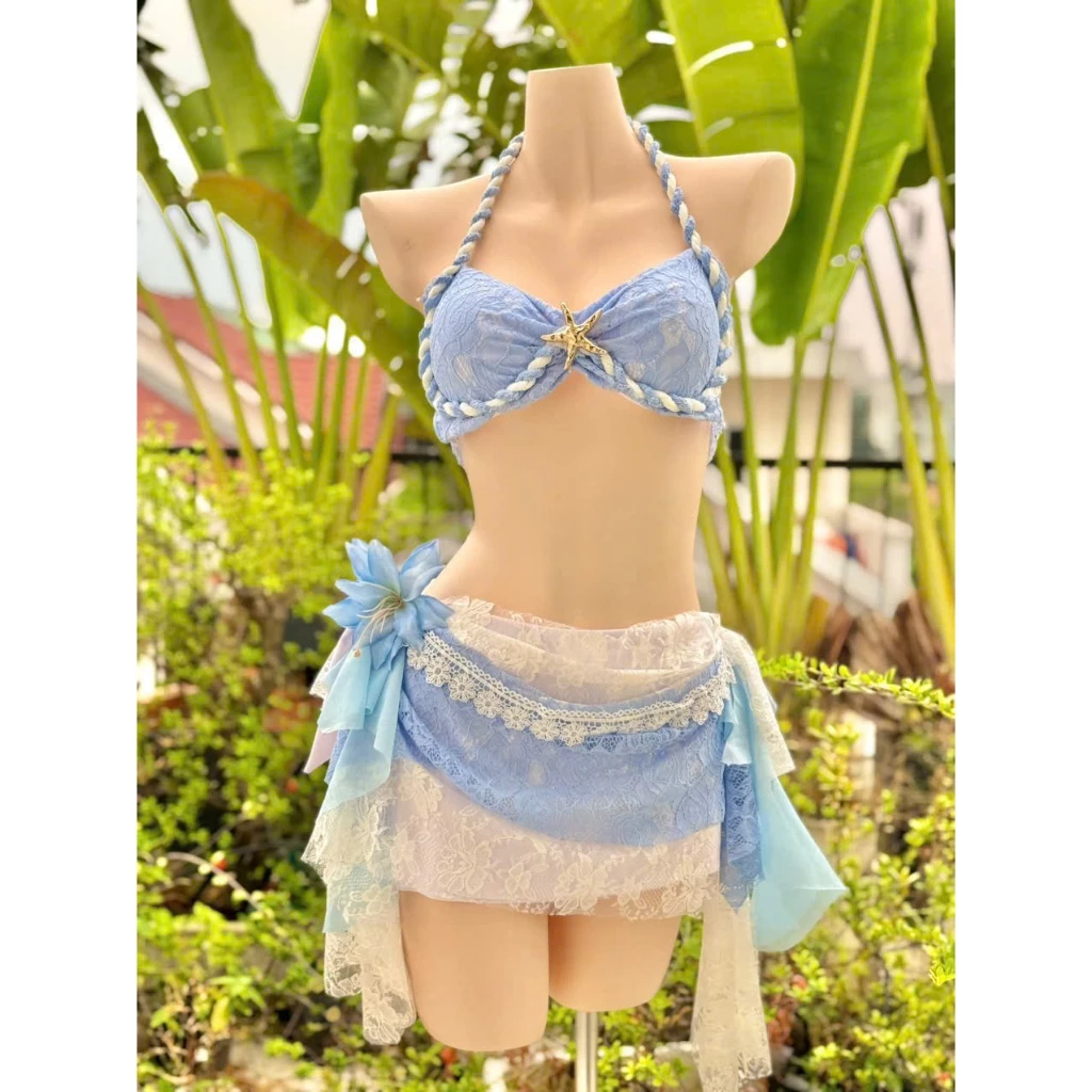Set Bikini, đồ bơi đi biển 3 món đính SAO biển phối ren tơ mềm mịn lanbishop LB50