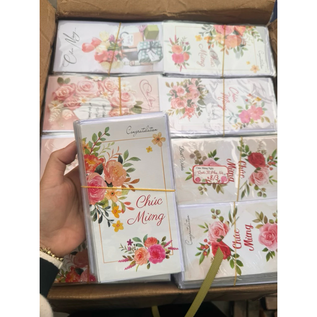 (MẪU NGẪU NHIÊN) Combo 10 thiệp dài chúc mừng, thiết kế hoạ tiết nhiều hình ngày 8/3 - 20/10 - 20/11...