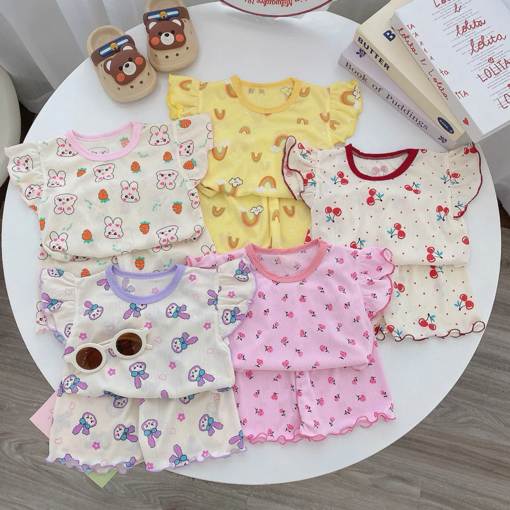 combo 3 bộ -5 bộ đồ cánh tiên hoa nhí xinh xắn bé gái 5-16kg