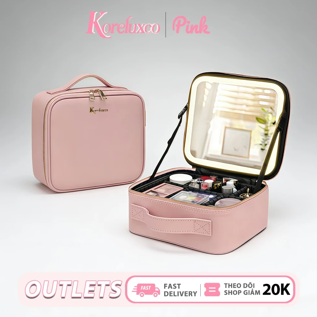 Koreluxco Cốp - Túi Da Trang Điểm Cá Nhân Kèm Gương Đèn LED Cảm Ứng