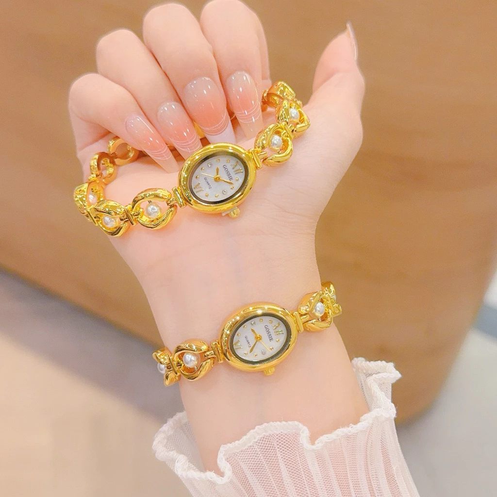 Đồng Hồ Nữ Gossie Ngọc Bảo Dây Titan Đính Ngọc Sang Chảnh