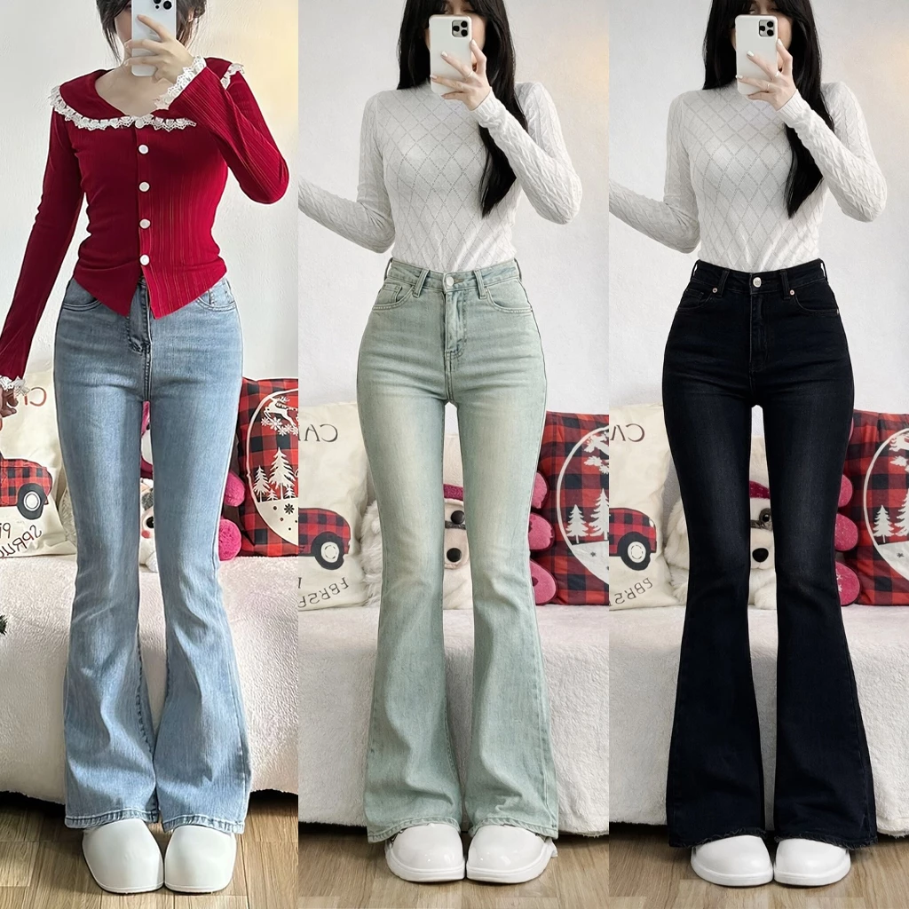 Quần Jean Bò Nữ Ống Loe  AVO AVOCADO Wash Màu Retro Chất Vải Co Giãn 4 Chiều Cạp Cao Tôn Dáng