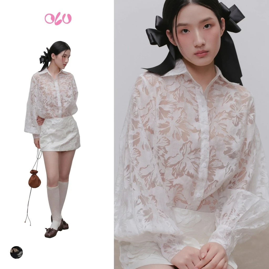 Áo sơ mi OLV ren hoa mỏng kèm áo trong Fleur Lace Sheer Mesh Shirt quyến rũ phù hợp đi tiệc