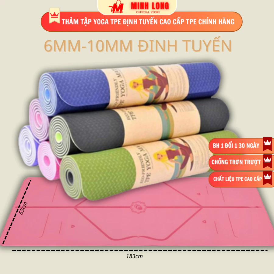 FREESHIP sẽ⚡️ THẢM TẬP YOGA , THẢM TẬP GYM TPE ĐỊNH TUYẾN CAO CẤP 2 LỚP 6MM VÀ 8MM 10MM